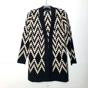 Cyrus Black Tan Tribal Vee Neck Cardigan Sweater S